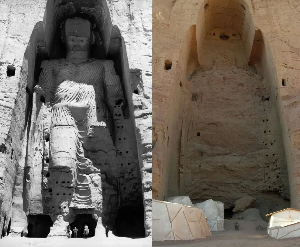 Buddhas de Bamiyan avant et apres destruction